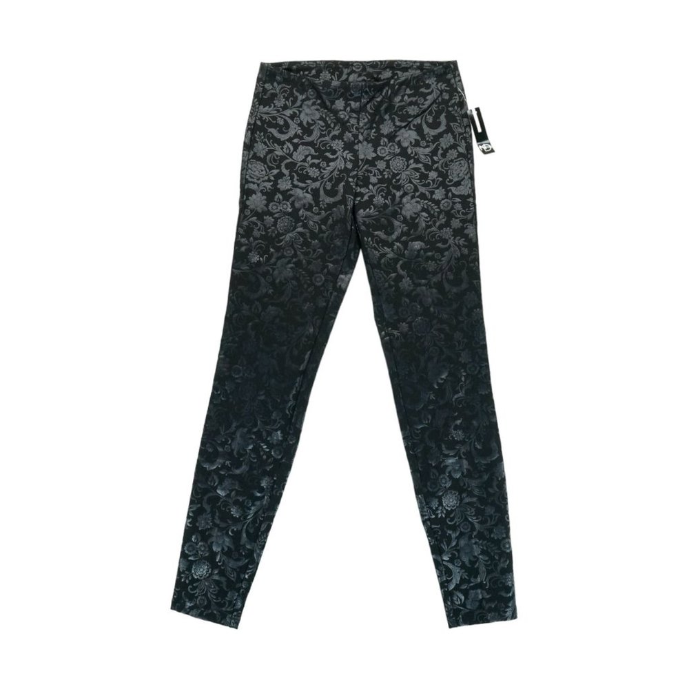 NWT New Directions Womens Black Baroque Foil Print Stretch Ponte Knit Pants Sz S